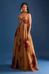 Buy_Samyukta Singhania_Brown Organza Sequins Sweetheart Neck Floral Embroidered Gown _Online_at_Aza_Fashions