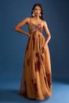 Buy_Samyukta Singhania_Brown Organza Sequins Sweetheart Neck Floral Embroidered Gown _at_Aza_Fashions