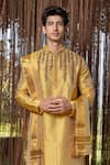 Hilo Design_Gold Embroidery Machine Kanjivaram Pattu Set _Online_at_Aza_Fashions
