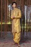 Shop_Hilo Design_Gold Embroidery Machine Kanjivaram Pattu Set _at_Aza_Fashions
