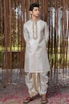 Shop_Hilo Design_White Embroidery Kanjivaram Hand Set _at_Aza_Fashions