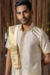 Hilo Design_Cream Embroidery Kanjivaram Pattu Set _Online_at_Aza_Fashions