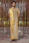 Buy_Hilo Design_Gold Silk Embroidery Tissue Kanjivaram Set _at_Aza_Fashions