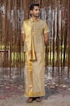 Shop_Hilo Design_Gold Silk Embroidery Tissue Kanjivaram Set _at_Aza_Fashions