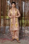 Buy_Hilo Design_Pink Embroidery Dusky Kanjivaram Set _at_Aza_Fashions