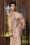 Shop_Hilo Design_Pink Embroidery Dusky Kanjivaram Set _Online_at_Aza_Fashions