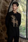 Hilo Design_Black Suede Zari Bandhgala With Zardosi Work _at_Aza_Fashions