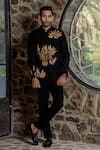 Buy_Hilo Design_Black Suede Embroidery Bandhgala Suit _at_Aza_Fashions