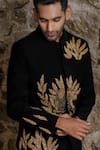 Buy_Hilo Design_Black Suede Embroidery Bandhgala Suit _Online_at_Aza_Fashions