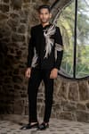 Buy_Hilo Design_Black Suede Embroidery Bandhgala With Peacock _at_Aza_Fashions