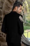 Shop_Hilo Design_Black Suede Embroidery Bandhgala With Peacock _at_Aza_Fashions