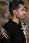 Shop_Hilo Design_Black Suede Embroidery Bandhgala With Peacock _Online_at_Aza_Fashions