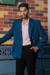 Hilo Design_Teal Blue Smart-casual Blazer Co-ord Set _Online_at_Aza_Fashions