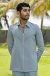 Hilo Design_Blue Linear Luxe Light Shacket _Online_at_Aza_Fashions