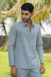 Shop_Hilo Design_Blue Linear Luxe Light Shacket _Online_at_Aza_Fashions