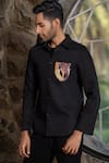 Hilo Design_Black Embroidery Stirrup Shacket _Online_at_Aza_Fashions