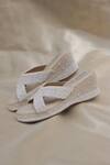 Shop_Around Always_Ivory Beads Designer Oyster Wedge Sandals _at_Aza_Fashions