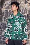 Dash And Dot_Green Tencel Motif Shirt _Online_at_Aza_Fashions