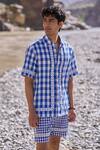 Shop_Dash And Dot_Blue Cotton Embroidery Madras Shirt _Online_at_Aza_Fashions