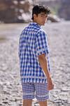 Shop_Dash And Dot_Blue Cotton Embroidery Madras Shorts _at_Aza_Fashions