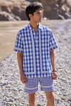 Shop_Dash And Dot_Blue Cotton Embroidery Madras Shorts _Online_at_Aza_Fashions