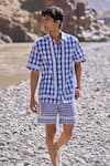 Dash And Dot_Blue Cotton Embroidery Madras Shorts _at_Aza_Fashions