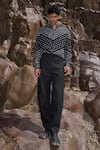 Dash And Dot_Black Viscose Embroidery Bandhani Print Shirt _at_Aza_Fashions
