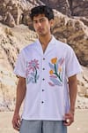 Buy_Dash And Dot_White Cotton Embroidery Patchwork Notch Collar Shirt _at_Aza_Fashions