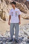 Dash And Dot_White Cotton Embroidery Patchwork Notch Collar Shirt _at_Aza_Fashions