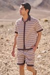 Dash And Dot_Brown Cotton Geo Print Poplin Shorts Set _Online_at_Aza_Fashions