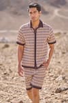 Dash And Dot_Brown Cotton Geo Print Poplin Shorts Set _at_Aza_Fashions