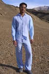 Dash And Dot_Blue Linen Colour Block Shirt _Online_at_Aza_Fashions