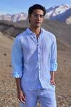 Shop_Dash And Dot_Blue Linen Colour Block Shirt _Online_at_Aza_Fashions