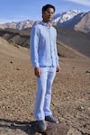 Buy_Dash And Dot_Blue Linen Colour Block Pant Set _Online_at_Aza_Fashions