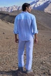 Shop_Dash And Dot_Blue Linen Colour Block Pant _at_Aza_Fashions