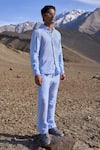 Shop_Dash And Dot_Blue Linen Colour Block Pant _Online_at_Aza_Fashions