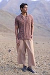 Dash And Dot_Brown Polyester Jacquard Rib Polo Tshirt _at_Aza_Fashions