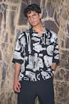 Buy_Dash And Dot_Black Rayon Bones Print Shirt _at_Aza_Fashions