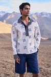 Buy_Dash And Dot_Cream Cotton Embroidery Kantha Stitch Ikat Shirt _at_Aza_Fashions