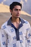 Dash And Dot_Cream Cotton Embroidery Kantha Stitch Ikat Shirt _Online_at_Aza_Fashions