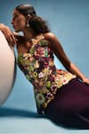 Taali_Burgundy Net, Silk, Tulle, Rayon Embroidery, Floral Embellished Corset Skirt Set _Online_at_Aza_Fashions