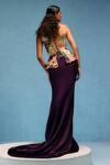 Shop_Taali_Burgundy Net, Silk, Tulle, Rayon Embroidery, Floral Embellished Corset Skirt Set _at_Aza_Fashions