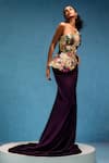 Buy_Taali_Burgundy Net, Silk, Tulle, Rayon Embroidery, Floral Embellished Corset Skirt Set _at_Aza_Fashions