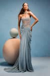 Buy_Taali_Blue Chiffon, Net Sequins, Crystals Square Ice Hand Embellished Gown And Veil _Online_at_Aza_Fashions