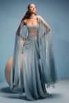 Buy_Taali_Blue Chiffon, Net Sequins, Crystals Square Ice Hand Embellished Gown And Veil _at_Aza_Fashions