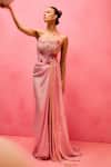 Buy_Taali_Pink Silk, Net Beads, Sequins, Stones Square Neck Powder Hand Embellished Gown _Online_at_Aza_Fashions