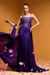 Taali_Purple Net, Chiffon Beads, Sequins Square Neck Hand Embellished Designer Dress _at_Aza_Fashions