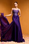Shop_Taali_Purple Net, Chiffon Beads, Sequins Square Neck Hand Embellished Designer Dress 