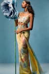 Taali_Yellow Net, Silk, Chiffon Embroidery, Hand Embellished Corset And Skirt Set _Online_at_Aza_Fashions