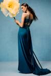 Shop_Taali_Blue Net, Silk Beads, Sequins Square Neck Hand Embellished Blouse And Skirt Set _at_Aza_Fashions